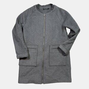 Monoprix Femme Grey Minimalist Full Zip Wool Blend Coat FR 40 / US Wmns Medium